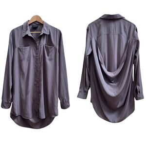 Gestuz Gray Shine Long Sleeve Button Down Tunic Blouse US Size 10 Timeless